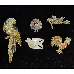 Bird Brooch Pins (lot of 5) Multicolored Fashion Jewelry Rhinestones & Materials